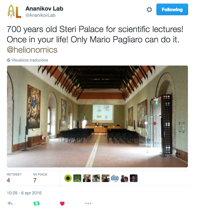 Tweet of Professor Ananikov from Palermo's FineCat 2016