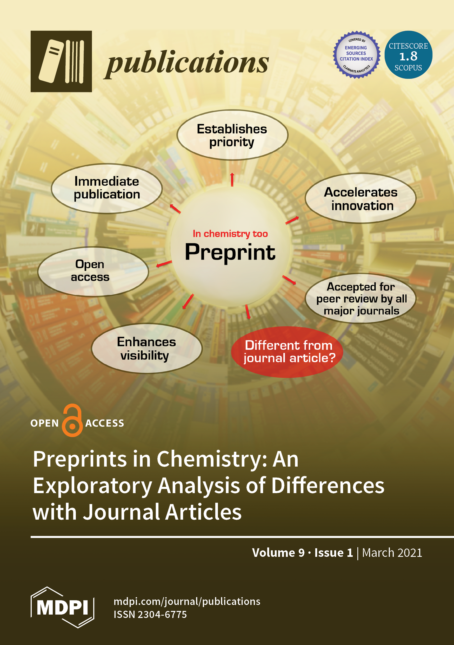 Publications cover dedicated to Mario Pagliaro's work on preprints in chemistry