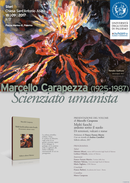 Marcello Carapezza, scienziato umanista - Locandina invito al ricordo pubblico del 18 Settembre 2017, Palermo