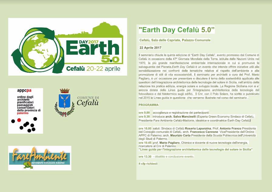 Earth Day 2017 - Cefalu, Seminario di Mario Pagliaro sull'integrazione architettonica del solare, 22 April