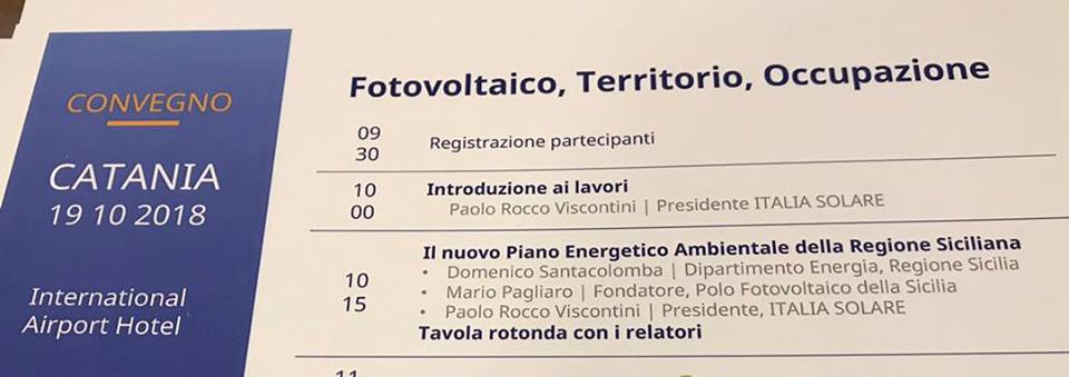 Il convegno di Italia Solare il 19 Ottobre 2018 a Catania