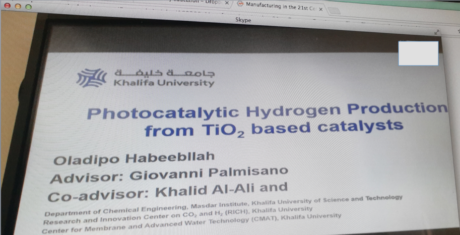 Mr Oladipo's first presentation slide in sight of doctorate at Khalifa University on April 2020
