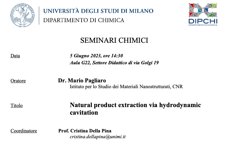 Mario Pagliaro's invited Seminar at the University of Milan, June 5, 2023