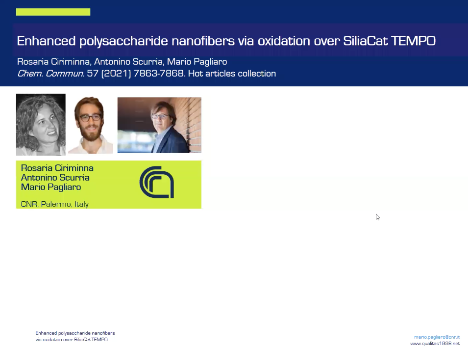Dr Pagliaro illustrates study on enhanced polysaccharide nanofibers in a video posted on ChemComm website