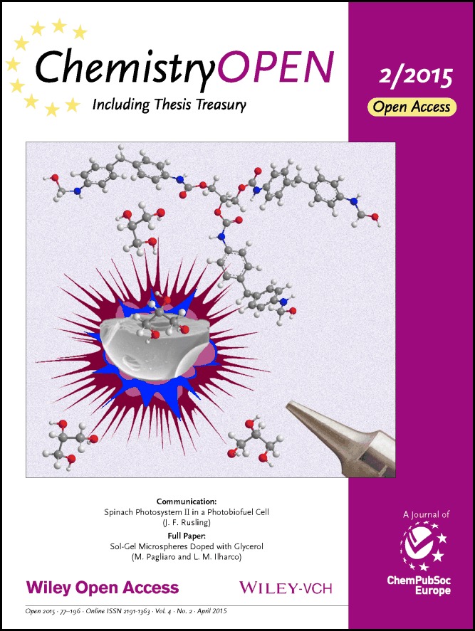 ChemistryOpen -
                  Cover of issue 2, volume 4, 2015, dedicated to Mario                  Pagliaro's Lab work