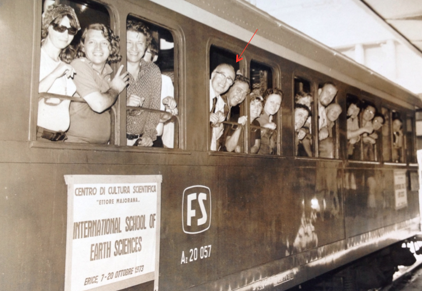 Marcello Carapezza, Frank Cuttitta and a delegation heading to Erice, Sicily, on October 1973