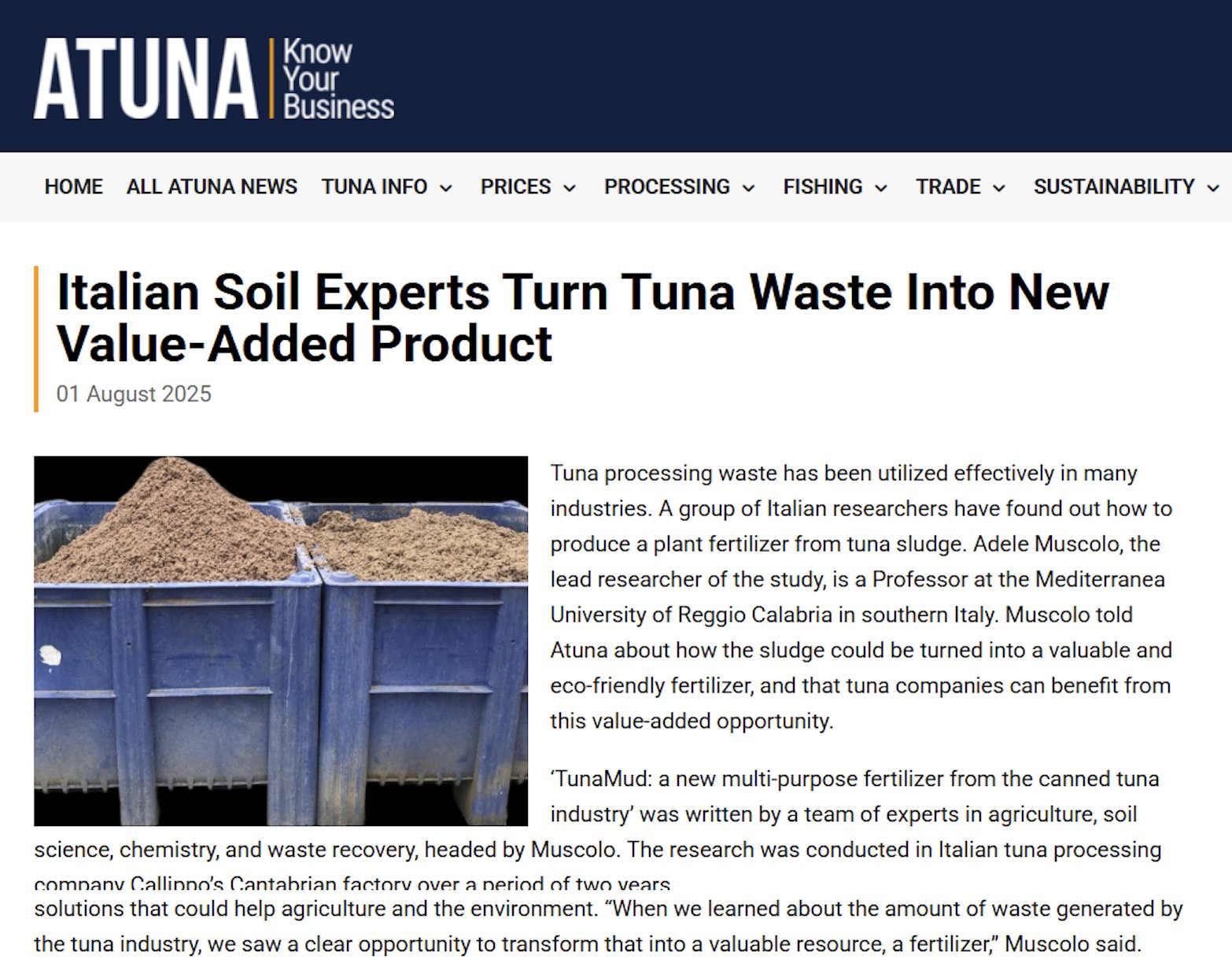 Interview of
          Professor Adele Muscolo to Atuna on the discovery of TunaMud